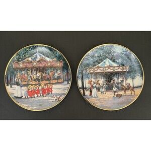 Franklin Mint Victorian Carousel Plates by Sandi Labron Lot of 2 w/Certificates